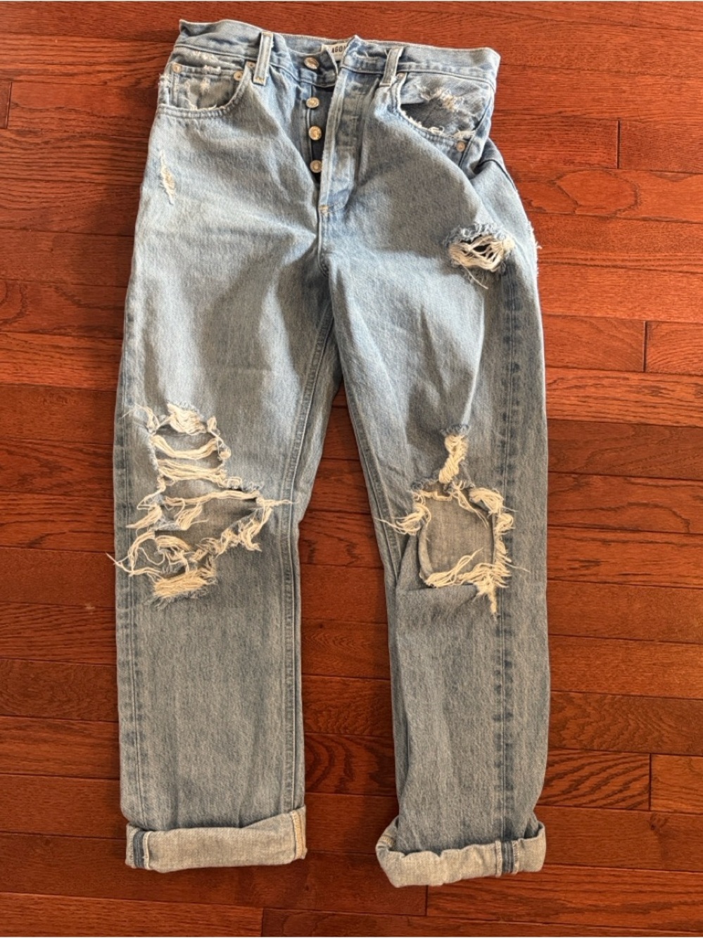 Agolde Light Blue Distressed Boyfriend Jeans